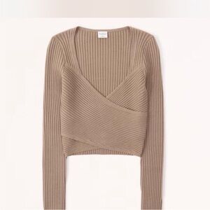 Abercrombie & Fitch Light Brown Long Sleeve Ribbed Sweater Wrap Top Size Small